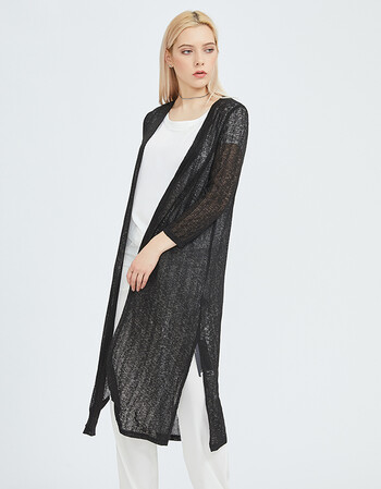 2018轩妮娅女装 黑色半透长款宽松开衫 kw17012 黑色136 xl