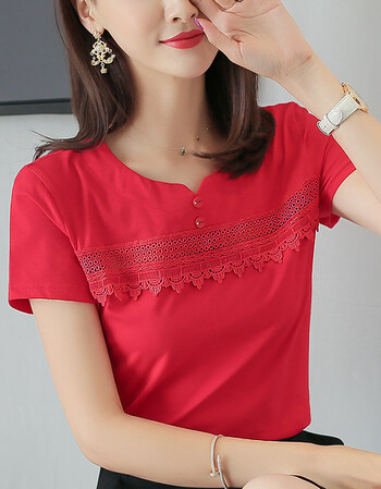 【京东好店】红色t恤短袖女夏季韩版韩范女装体恤休闲时尚大码上衣