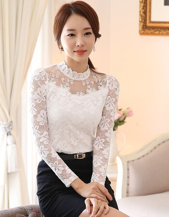蕾丝打底衫女长袖t恤秋冬大码小衫短款 韩版修身潮外穿百搭纱上衣 117