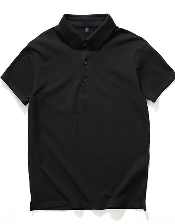 免烫夏季纯棉有领polo衫 男式短袖t恤男士潮流修身纯色翻领衫男 纯黑