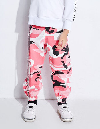 新款儿童迷彩粉色工装长裤子少儿街舞hiphop嘻哈爵士舞演出服装潮