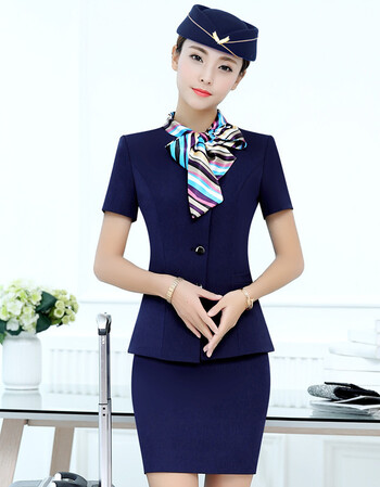 尤兰亚 夏季空姐制服短袖职业套装女酒店前台商务收银美容师工作服