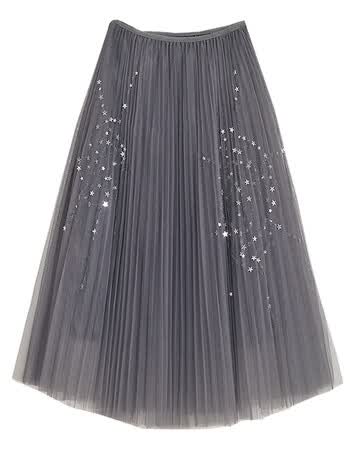 裙2018春季新款甜美仙女星星亮片百褶裙中长款半身裙女蓬蓬裙 灰色