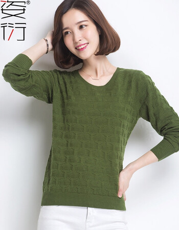 秋新款女装纯羊毛针织衫女套头毛衣女修身短款纯色ol打底羊毛衫 绿色