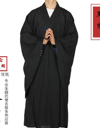 台麻海青居士服 袈裟 长衫大褂海清男女春夏秋四季 僧衣佛教 黑色 台