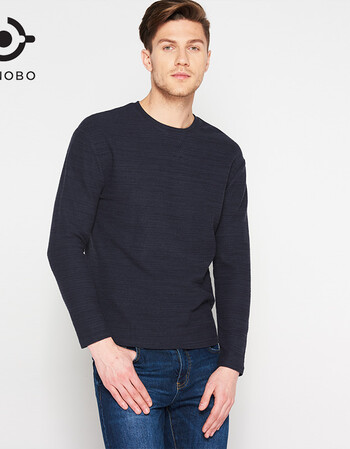 bonobo2018春夏新款男士长袖t恤上衣男简约时尚套头针织t恤男长袖