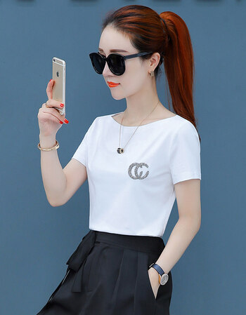 女t恤2018新款夏季女士宽松上衣韩版女装修身体恤夏装衣服潮 白色 l