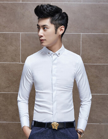 古莱登 商务休闲纯色衬衫男士韩版修身长袖衬衣男春夏新款寸衣男上衣