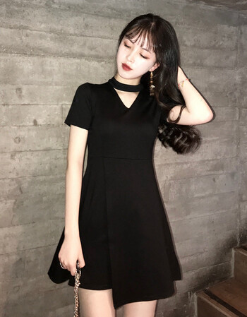 夏女2018新款显瘦裙少女黑色连衣裙小黑裙裙子 收藏宝贝加入购物车送