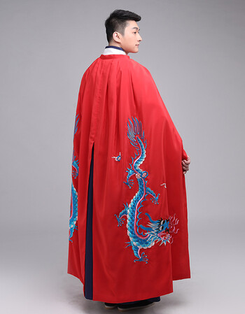 古装披风男汉服斗篷戏曲服装龙袍戏服演出服装京剧披风男表演服 红色