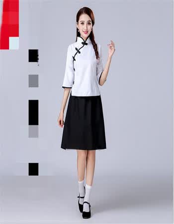 学生装女装五四青年装民国风复古毕业班校服古装演出服 白色上衣 短裙