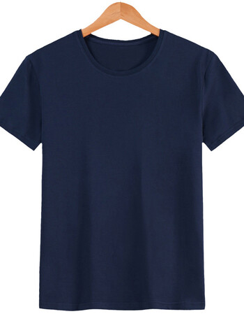 圆领韩版情侣半袖潮流体恤打底衫男装印花纯棉衣服 藏蓝色t恤(空白)