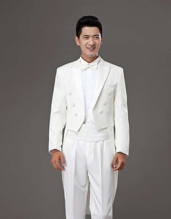 男士燕尾服舞台表演礼服结婚西服伴郎服摄影服装男 白色 190/100a