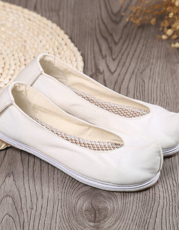 绣花鞋汉服弓鞋古装平底单鞋翘头舞蹈刺绣旗袍老北京布鞋sn0537 白色