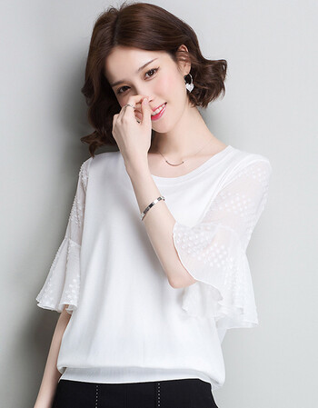 雪纺衫女短袖2018夏装新款时尚宽松韩版小清新甜美上衣小衫 白色 xxl