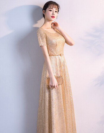 梵藜晚礼服女2018新款端庄大气宴会优雅金色主持人礼服连衣裙夏季显瘦