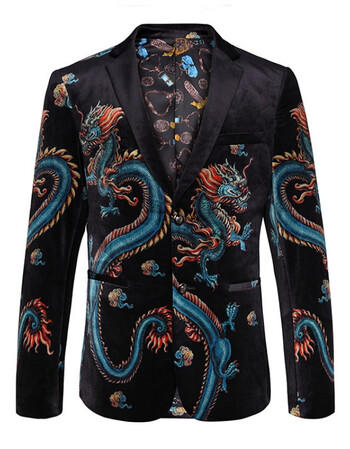 折】新款男士花西服潮流男装中国风龙纹个性时尚宴会主持夜店婚礼西装