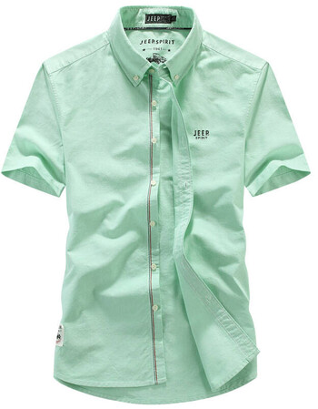 短袖衬衫男2018夏季新款青年男士宽松时尚百搭大码衬衣 青色 l