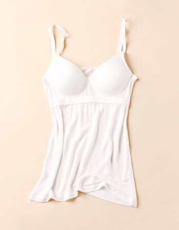 春夏新真丝一体式吊带无钢圈文胸100桑蚕丝打底背心吊带衫内衣女 白色