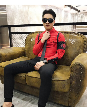 男装 工装 花花公子(playboy) 韩版修身长袖背带衬衫男工作服夜店酒吧