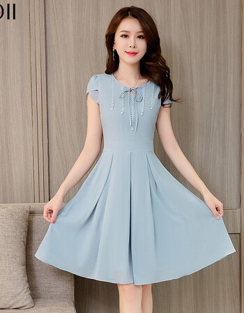 ipoii 2018夏装新款京东牌女装真丝时尚优雅中长款气质连衣裙 浅蓝色