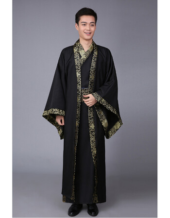 服装汉服仙女舞台演出服毕业班服唐装书生古代才子套装 黑侠 大袖外袍