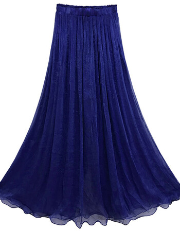 轻纱飘逸大码女装胖mm荷叶边大摆网纱半身裙长裙仙女气质裙子 蓝色 l