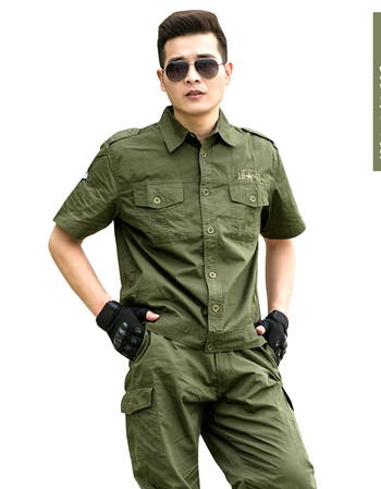 夏季工作服套装男短袖劳保服耐磨工装男士工厂车间制服汽修服 军绿