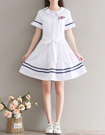 珂梵图学院风连衣裙女韩版学生夏2018秋季新品女装森女系文艺范短袖