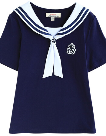 风水手服套装学院风上衣甜美少女短袖初中学生夏装t恤两件套 藏青色 m