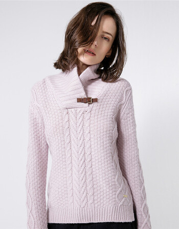 埃利萨 2015新款女装 高领修身针织衫毛衣 紫芋色 l