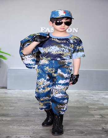 儿童迷彩服男童野战特种兵套装小孩儿童军装套装男孩战狼军衣服 蓝色