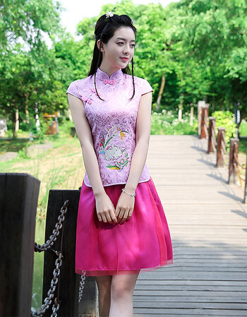 民国古装女中式旗袍唐装伴娘服学生仙女公主裙古筝大合唱表演出服抖音