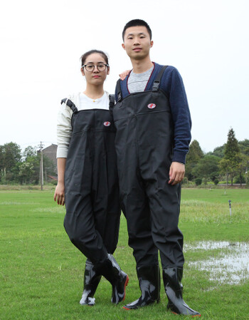 釣魚褲防水衣服連體下水雨褲皮叉捕魚釣魚漁褲揹帶 黑色橡膠款加厚 46