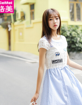 生社会女生公主2018少女心连衣裙夏装初高中学生韩版小清新 蓝色 m