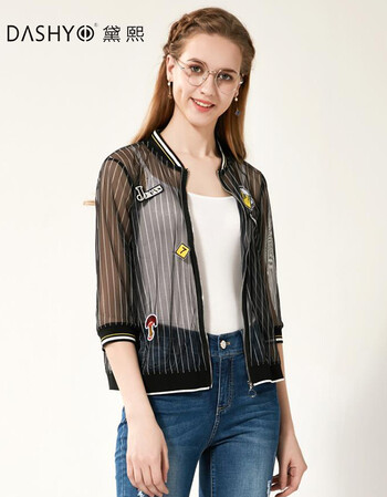 黛熙防晒衫女2018年夏季新款女装卡通个性短外套dj8050 黑色 m_现价2