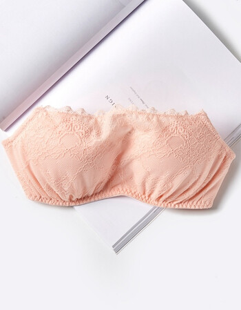 文胸无带防滑聚拢薄款无肩带内衣女 婚纱美背露肩侧扣抹胸女 浅粉色