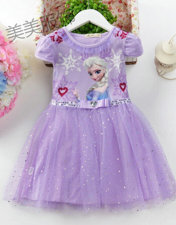 裙女童长袖爱莎连衣裙童装夏款短袖艾莎裙子 紫色夏款短袖裙(仅裙子)