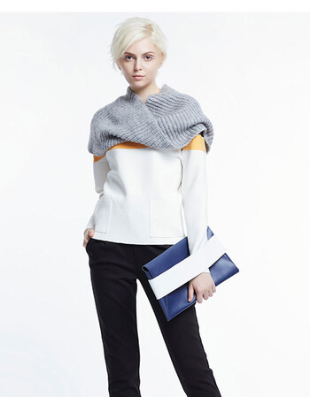 naivee/纳薇秋冬新款撞色空气层长袖上衣t恤衣服女158440539 21纯白