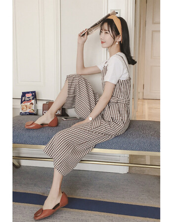 连体裤女夏休闲阔腿裤套装薄款宽松显瘦两件套 卡其连体裤 白t m