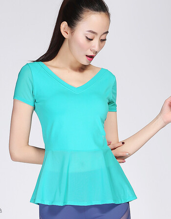 2018新款春夏款瑜伽服运动套装女健身服短袖长裤含胸垫 青碧色单件