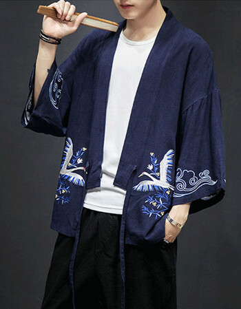 改良汉服男古风青年学生古装公子帅气飘逸中国风唐山装 藏青色 4xl