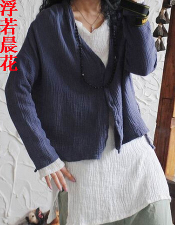 浮若晨花新款衬衫长袖棉麻女装简约文艺范肌理衬衣女24229 灰蓝色 均码
