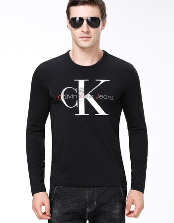 ck潮牌男装长袖t恤男18秋冬季新品休闲简约印花圆领t恤打底上衣男