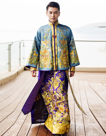 陈晓秀禾服男装龙凤褂长袍结婚敬酒服唐装复古装新郎中式礼服 陈晓