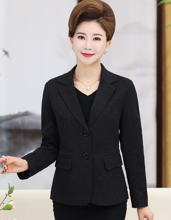 中年女秋装外套40-50岁秋季妈妈气质外套薄款高贵小西装短款上衣 黑色