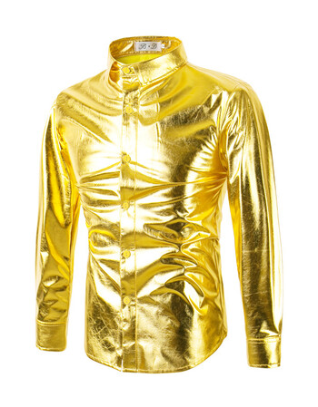 2018新品男士舞台演出金黄色亮光面衬衫晚宴会年会大合