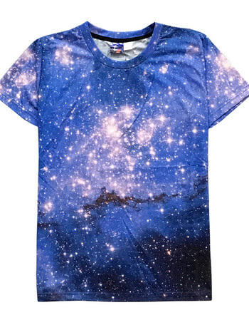 星空短袖男夏季3d印花t恤个性创意情侣半袖衣服圆领体恤学生班服 宝