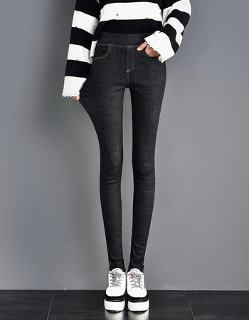 牛仔打底裤女夏外穿春秋韩版显瘦高腰女裤子松紧腰小脚裤 黑色单款 xl