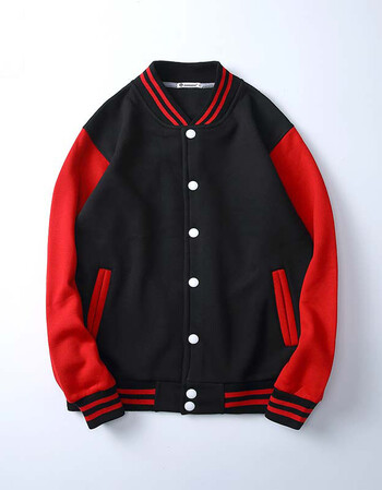 男士秋季卫衣棒球服韩版开衫青少年学生班服拼侣外套 红黑 l